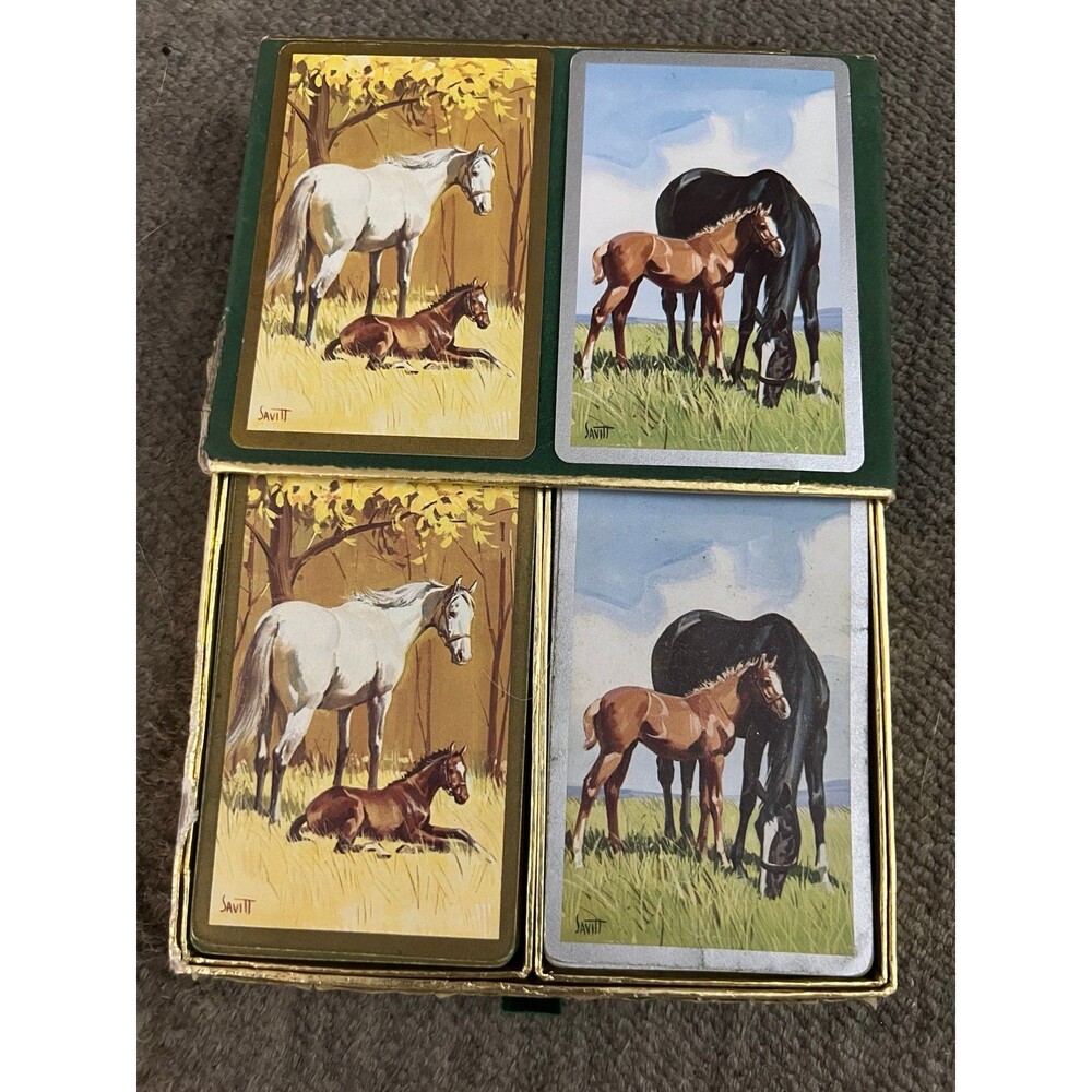 Vintage Congress Pinochle Playing Cards Double Deck Complete Sam Savitt Horses